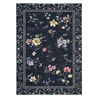 Low Pile Bordered Stain Resistant Modern Non Slip Home Decor Thin Area Rug for Laundry Living Room