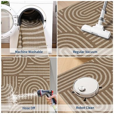 Low Pile Bordered Geometry Stain Resistant Printed Folded Indoor Area Rug for Laundry Living Room
