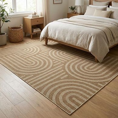 Low Pile Bordered Geometry Stain Resistant Printed Folded Indoor Area Rug for Laundry Living Room