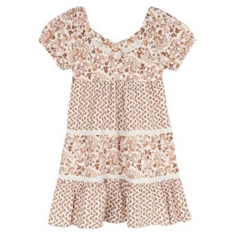 Girls 7-16 Rare Editions Mix Print Textured Puff Sleeve Dress