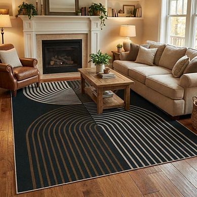 Fashionwu Geometry Kitchen Non Shedding Bordered Line Easy to Clean Washable Folded Indoor Area Rug