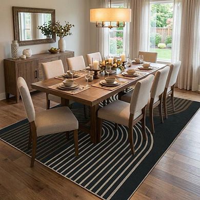 Fashionwu Geometry Kitchen Non Shedding Bordered Line Easy to Clean Washable Folded Indoor Area Rug