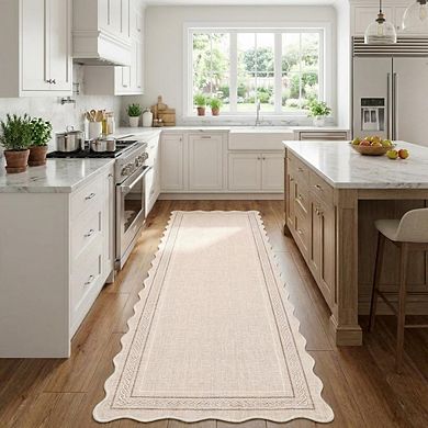 Fashionwu Modern Simple Bordered Indoor Folded Wave Edge Thin Non Shedding Kitchen Indoor Area Rug