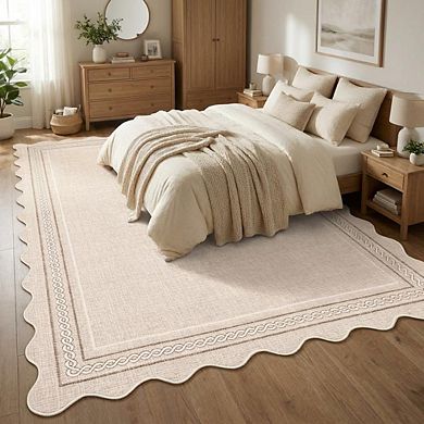 Fashionwu Modern Simple Bordered Indoor Folded Wave Edge Thin Non Shedding Kitchen Indoor Area Rug
