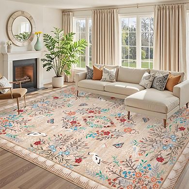 Fashionwu Modern Flower Home Decor Non Shedding Animal Printed Washable Bordered Folded Area Rug