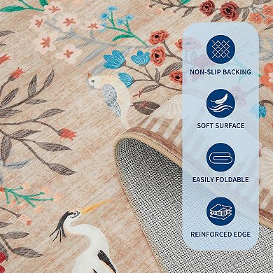 Fashionwu Modern Flower Home Decor Non Shedding Animal Printed Washable Bordered Folded Area Rug