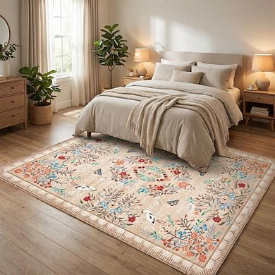 Fashionwu Modern Flower Home Decor Non Shedding Animal Printed Washable Bordered Folded Area Rug
