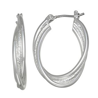 Napier Silver Tone Twisted Oval Hoop Earrings