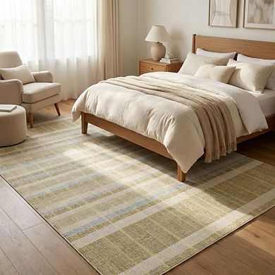 Fashionwu Grid Printed Washable Bordered Folded Line Non Shedding Non Slip Stain Resistant Area Rug