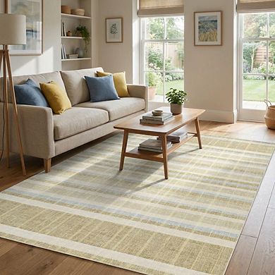Fashionwu Grid Printed Washable Bordered Folded Line Non Shedding Non Slip Stain Resistant Area Rug