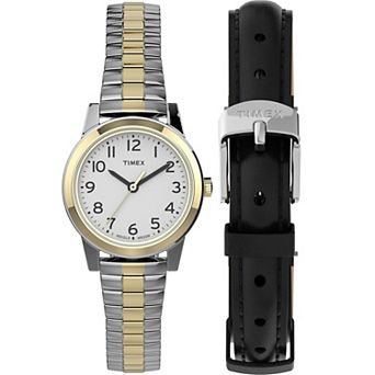 Timex® Women's Stainless Steel Expansion Band & Additional Leather Strap Watch - TWG027800