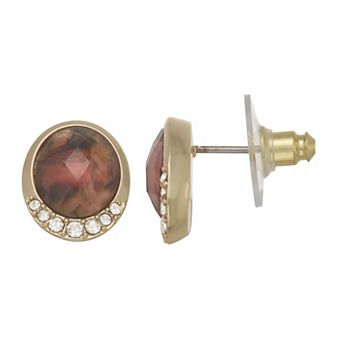 Napier Gold Tone Burgundy Ivy Stud Earrings