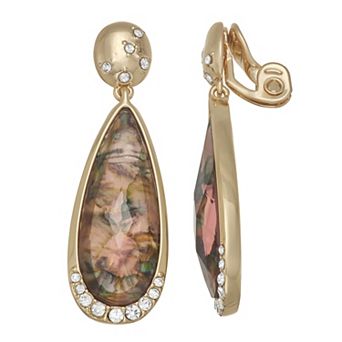 Napier Gold Tone Burgundy Ivy Long Drop Clip-On Earrings