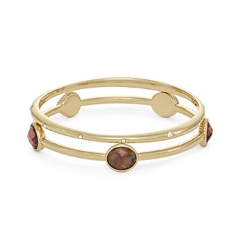 Napier Gold Tone Burgundy Ivy 2 pc Bangle Bracelet Set