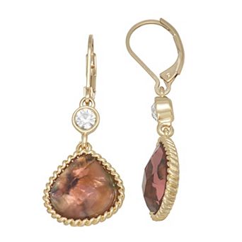 Napier Gold Tone Burgundy Ivy Drop Earrings