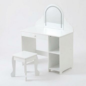 Kids Vanity with Lighted Mirror, 2 in 1 Little Girls Vanity Table & Stool, Kids Makeup
