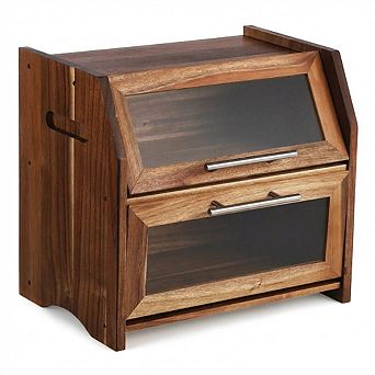 Bread Box,Double Layer Wooden Bread Bin with Clear Acrylic Door Panel,Countertop Bread Container