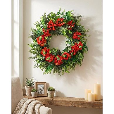 20 Inch Artificial Dragon Beard Flower Wreath, Greenery Wreath for Front Door,Porch,Wall Home Decor