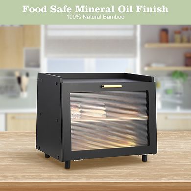 Double Layer Large Bread Box for Kitchen Counter,Large Bread Storage Container Farmhouse Bread Box