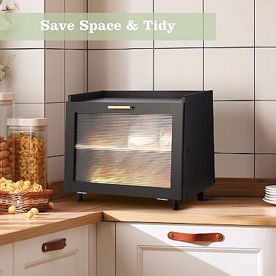Double Layer Large Bread Box for Kitchen Counter,Large Bread Storage Container Farmhouse Bread Box