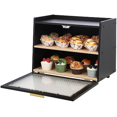 Double Layer Large Bread Box for Kitchen Counter,Large Bread Storage Container Farmhouse Bread Box