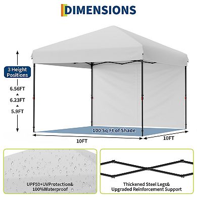 10x10 Pop-Up Canopy with Removable 3 Sidewalls - Easy Up Camping Tent with One Button Push Setup