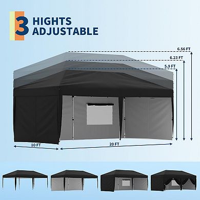 10'x20' Canopy Tent, Pop-Up Folding Canopy Tent,Water-Resistant Oxford Fabric,with 3 Sidewalls