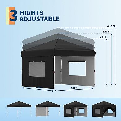 10x10 Pop-Up Canopy with Removable 3 Sidewalls - Easy Up Camping Tent with One Button Push Setup