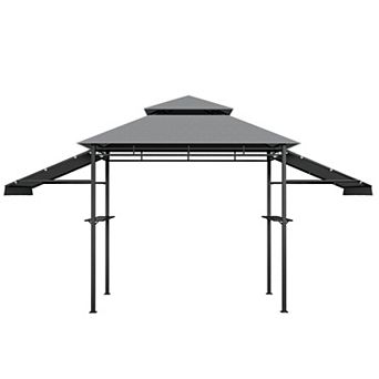 Patio BBQ Grill Gazebo Canopy With Dual Side Awnings Ventilated Roof