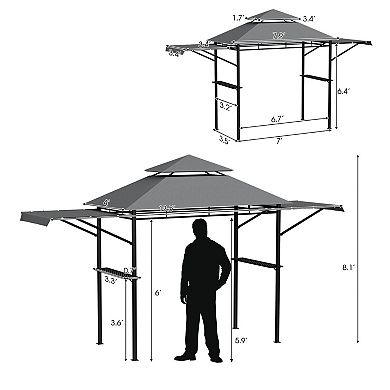 Patio BBQ Grill Gazebo Canopy With Dual Side Awnings Ventilated Roof