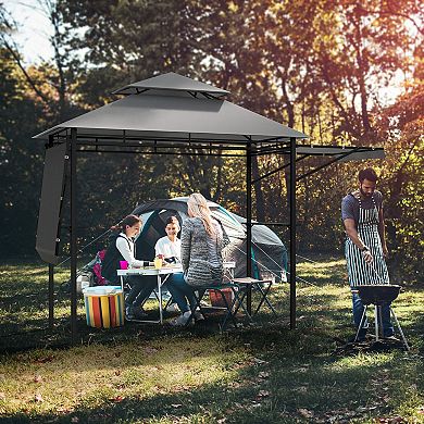 Patio BBQ Grill Gazebo Canopy With Dual Side Awnings Ventilated Roof