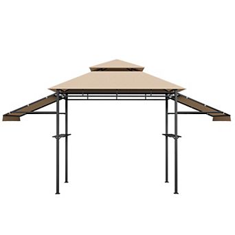 Patio BBQ Grill Gazebo With Dual Side Awnings And Ventilated Canopy