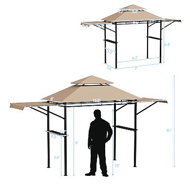 Patio BBQ Grill Gazebo With Dual Side Awnings And Ventilated Canopy