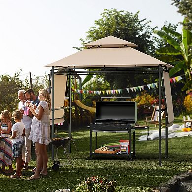 Patio BBQ Grill Gazebo With Dual Side Awnings And Ventilated Canopy