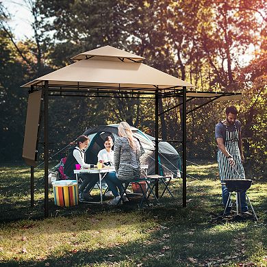 Patio BBQ Grill Gazebo With Dual Side Awnings And Ventilated Canopy