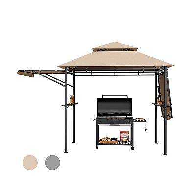 Patio BBQ Grill Gazebo With Dual Side Awnings And Ventilated Canopy