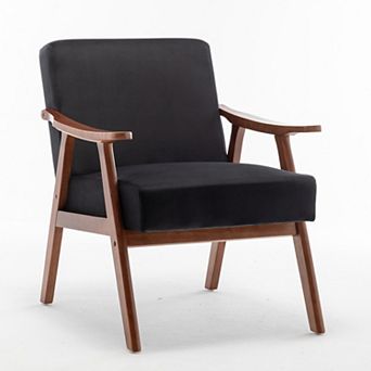 Mid-Century Modern Velvet Accent Chair with Solid Wood Frame, Wingback Lounge Chair for Living Room