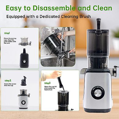 Cold Masticating Juicer, Wide 4.25" Chute, Anti-Clog, Easy Clean for Whole Fruits & Vegetables