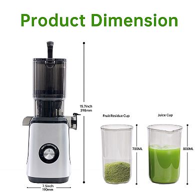Cold Masticating Juicer, Wide 4.25" Chute, Anti-Clog, Easy Clean for Whole Fruits & Vegetables