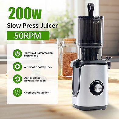 Cold Masticating Juicer, Wide 4.25" Chute, Anti-Clog, Easy Clean for Whole Fruits & Vegetables