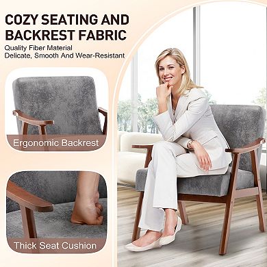 Mid-Century Accent Chair, Solid Wood Lounge Chair with Extra-Thick Backrest, Wingback Chairs
