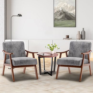 Mid-Century Accent Chair, Solid Wood Lounge Chair with Extra-Thick Backrest, Wingback Chairs