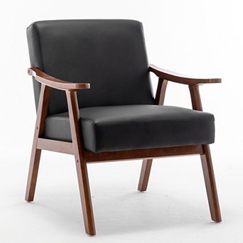 Mid-Century Accent Chair, Solid Wood Lounge Chair with Extra-Thick Backrest, Wingback Chairs