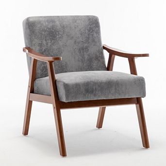 Mid-Century Accent Chair, Solid Wood Lounge Chair with Extra-Thick Backrest, Wingback Chairs