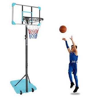 Portable Youth Basketball Hoop 5.6-7ft Adjustable, 28" Backboard with Wheels, Indoor Outdoor Goal