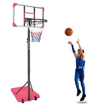 Portable Youth Basketball Hoop 5.6-7ft Adjustable, 28" Backboard with Wheels, Indoor Outdoor Goal