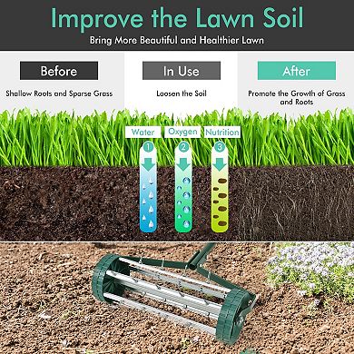 18 Inch Rolling Lawn Aerator with 1.2 Inch Tine Spikes and Anti Slip Handle