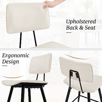 Hearthshire Counter Height Bar Stools Set of 2, Faux Leather Upholstered Barstools