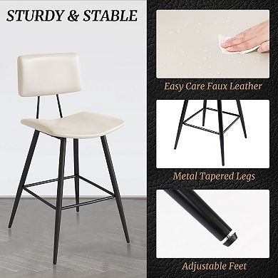 Hearthshire Counter Height Bar Stools Set of 2, Faux Leather Upholstered Barstools