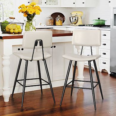 Hearthshire Counter Height Bar Stools Set of 2, Faux Leather Upholstered Barstools